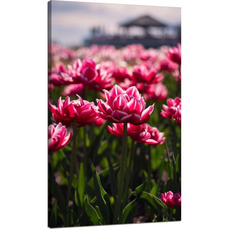 Stampa su tela con tema botanico: tulipani, fiori, 70x120 cm, bouquet di fiori.