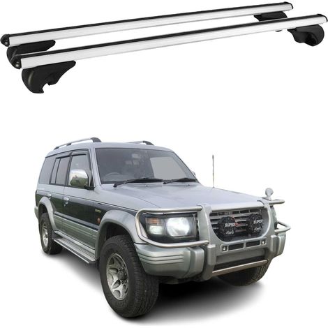 OMAC Barres de toit en aluminium pour Mitsubishi Pajero II 1991-1999 – TÜV / DIN 75302:2019 – Antivol inclus – Charge max 75 kg – 2 barres Argent (1/4)
