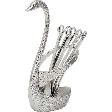 Ensemble de couverts en forme de cygne pour café, dessert, fruits, décoration de table (argenté)