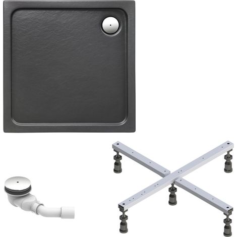 Schulte Duschwanne Adria 80x80 cm - Komplett Set mit Fußgestell und Ablaufgarnitur - Hochwertiges Sanitäracryl in Anthrazit