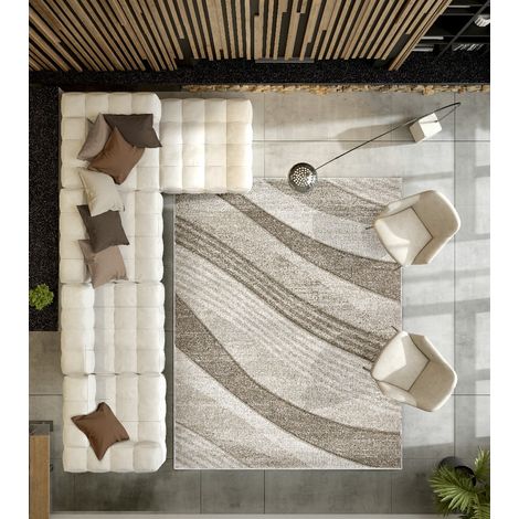 Tappeto salotto arredo casa FUNNY 87101 beige pelo morbido motivo a onde moderno cm.120x170 (1/3)
