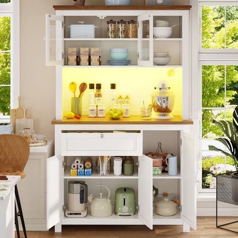 Buffet haut 104x40x180 cm en MDF blanc, avec rangement pour cuisine et salle à manger FloraGrace (1/5)