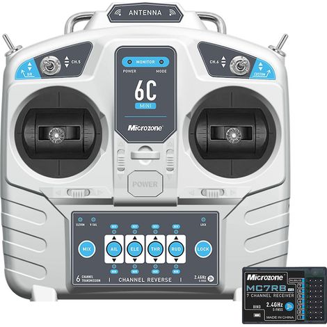 MicroZone 6C-mini 2,4G 6-Kanal-Fernbedienung, Modus 2 Sender MC7RB V2 Empfänger, Funksystem für S