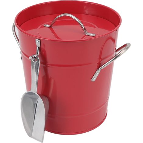 Seau à glace rond avec pelle à glace, en tôle galvanisée, bac à glace pour bière, idéal pour le bar et la maison (rouge).
