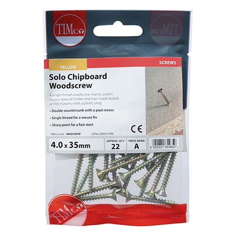 TIMCO Solo Countersunk Gold Woodscrews - 4.0 x 35