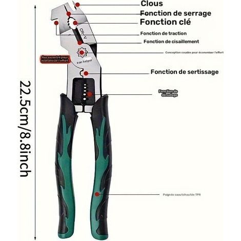 PZ-125 Heavy Duty - Utensile professionale per lavori elettrici, meccanici e di falegnameria con ganasce di taglio, estrazione viti in acciaio al vanadio - Manico (1/3)