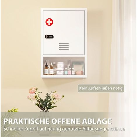 Armoire à médicaments murale 40 x 15 x 60 cm, verrouillage double, en acier blanc (1/5)