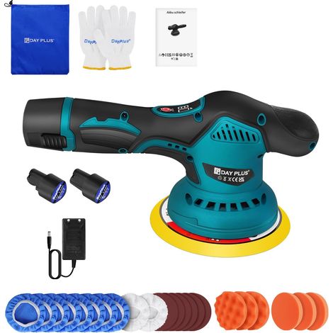 Polisseuse sans fil pour voiture, polisseuse excentrique, kit de polisseuse de voiture, 8 vitesses variables, 2800-5500 tr/min, polisseuse flexible pour le ponçage (1/5)