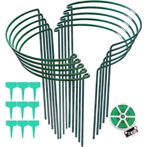 Set di 10 supporti per piante, semicircolari in metallo, da 20x35 cm, ideali per piante da giardino, gabbie e supporti per peonie, piante in vaso, pomodori e ortaggi (1/5)