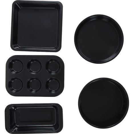 Ensemble de moules à pâtisserie professionnels en acier au carbone, comprenant un moule à gâteau, un moule à pizza et des plaques de cuisson pour la cuisine domestique (noir). (1/5)