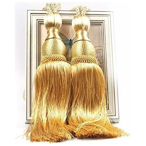 2PCS Home Curtain Tieback, Curtain Clips Rope Tie Band, Tassel Tie Curtain Holder Tassel Home Decoration Curtain Tieback Shallow gold (1/5)