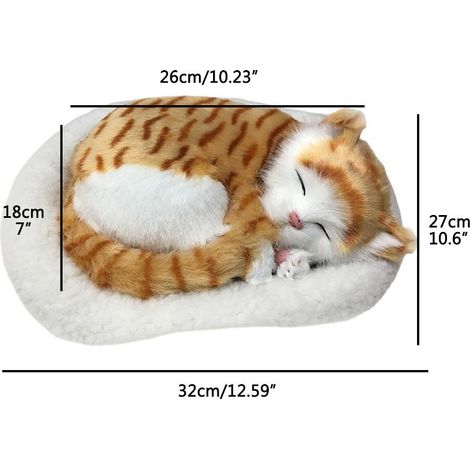 Chat en peluche réaliste endormi et respirant, avec tapis, jouet en peluche pour enfants et décoration intérieure. (1/5)