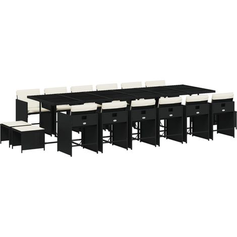vidaXL Set da Pranzo da Giardino 17 pz con Cuscini Nero in Polyrattan (1/5)