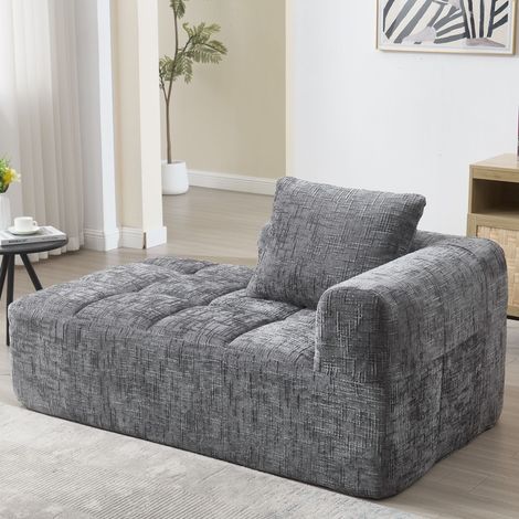 Canapé méridienne confortable, aucun montage requis, canapé doux avec coussin, poches latérales pour télécommande et téléphone portable, soigné et élégant, gris (1/5)