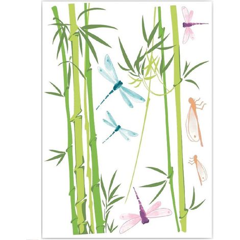 Autocollant Mural libellules Bambou
