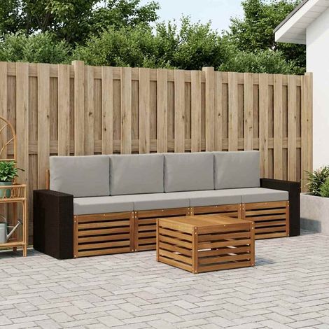 vidaXL Outdoor-Sofagarnitur mit Kissen 5 pcs Natürlich und Hellgrau (1/5)