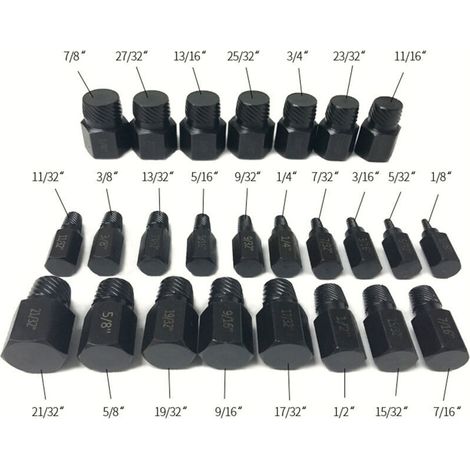 Kit of 25 screw extractors, broken bolt extractors, pin and nut extractors, extraction tools for damaged screws, studs and fittings (1/4)