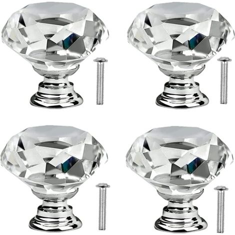 4 Poignées De Porte En Verre Cristal 30mm Pour Meuble Tiroir Commode Cuisine Placard (1/4)