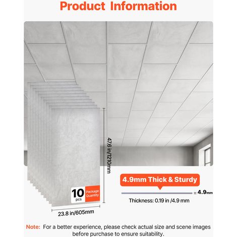 Dalles de Plafond en PVC 605x1210 mm Lot de 10, Panneaux Décoratifs pour Plafond Suspendu Effet Marbre Blanc, PVC Expansé, Résistan… (1/5)