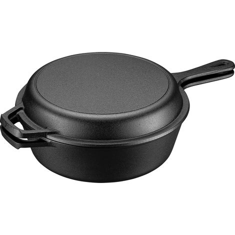Wiltec Horno holandés 2 en 1 fabricado con hierro fundido capacidad hasta 4,6 litros con tapa sartén ideal para cocina a leña o para el horno