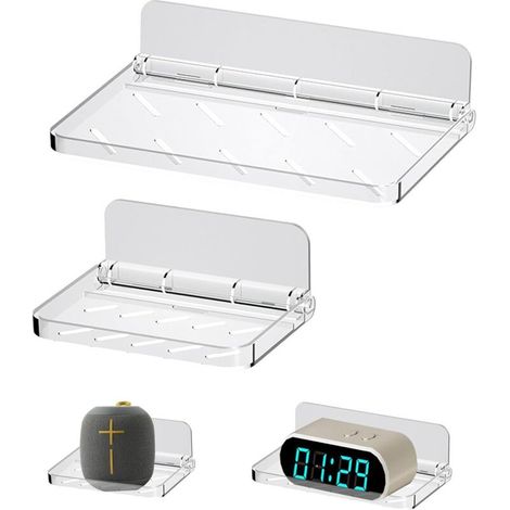 No-Drill Shower Storage, 2-Piece No-Drill Wall Shelf, Foldable No-Drill Wall Shelf Shower Caddy, Transparent (1/5)