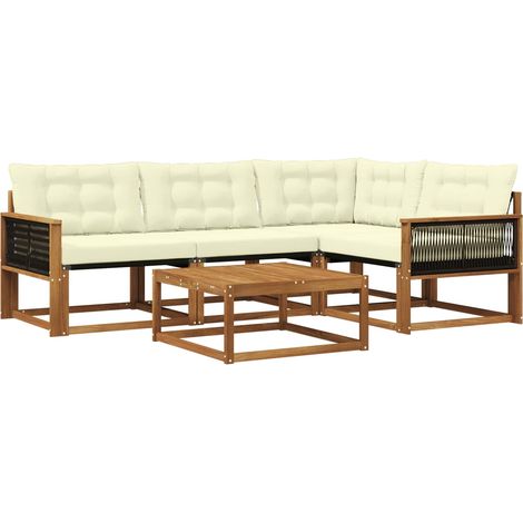vidaXL Outdoor Sofa Set with Cushion 5 pcs Natural and Cream