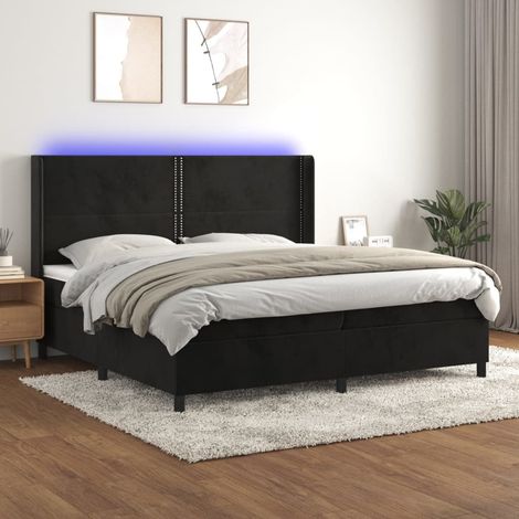 Sommier tapissier avec matelas et LED - Sommier pour Adulte et Enfant - Noir 200x200 cm Velours BV315370 - BonneVie (1/4)