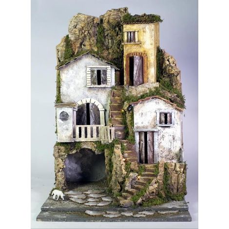 87386 Presepe di natale cm45x52x70h - con luci - artigianale Rossi Rosa