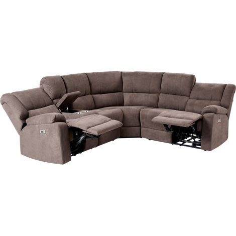 Electric Recliner Corner Sofa 5 Seater ROKKE Fabric Taupe with USB Port Left Hand (1/5)