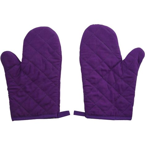 1 paire de gants de cuisine Kitchen Craft en coton résistant à la chaleur, maniques violettes (1/5)