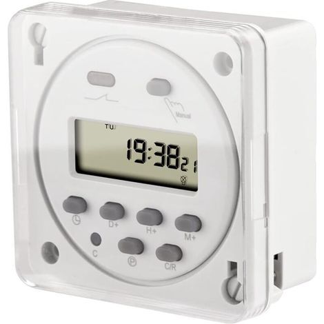 Minuterie Programmable numérique LCD CN101A DC12V 16A SPST avec couvercle étanche blanc (1/2)