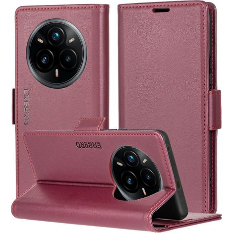Funda para Realme 14 Pro+ 5G, funda tipo cartera brillante con diseño de lichi, color rojo. (1/5)