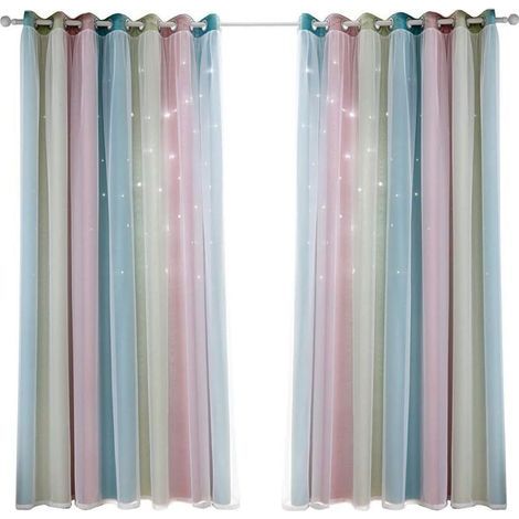 Panneau rideau occultant étoile pour enfants – Double couche tulle arc-en-ciel – Dimensions 132x240cm – Œillets pour installation facile (1/5)