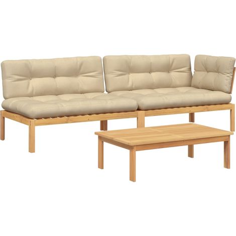 3-tlg. Garten-Sofagarnitur aus Paletten mit Kissen Akazienholz vidaXL