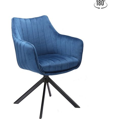 Chaise design pivotante velours bleu métal noir Swop (1/5)