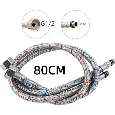 2 Pièces Tuyaux de Raccordement Flexibles Robinets G1/2 - M10-80cm,Rallonge Tressé Acier Inoxydable Rallonge Lavabo Tubes