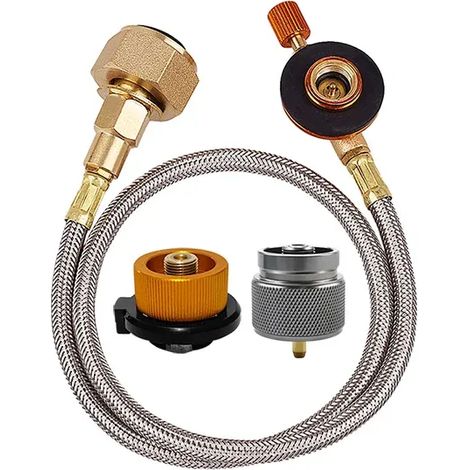 Adaptateur de remplissage pour bouteille de gaz, brûleur pour réchaud de camping, brûleur de randonnée, brûleur extérieur, réservoir de gaz, vanne de raccordement pour fournaise, tuyau tressé, réchaud (1/5)