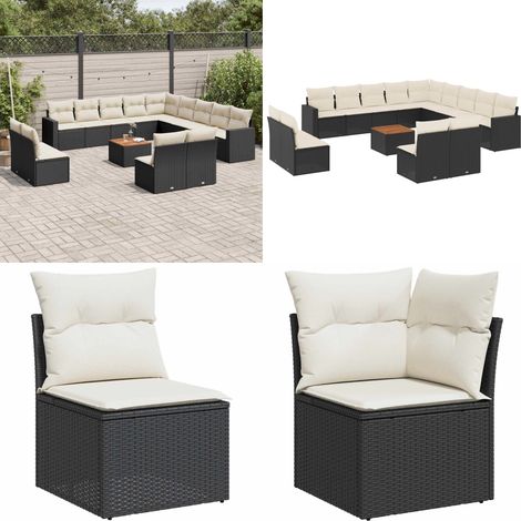 14-tlg. Garten-Sofagarnitur mit Kissen Schwarz Poly Rattan - Gartenmöbel - Outdoor Möbel - Rattan Gartenmöbel - PE-Rattan - Esstisch Set - Home & Living (1/5)