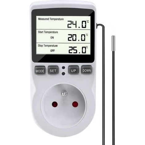 Prise de thermostat - compteur de puissance thermostat - numérique - écran LCD - sonde de 1,7 m - blanc - une pièce