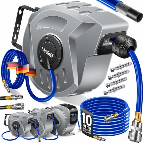 MASKO® Avvolgitubo per aria compressa con attacco automatico da 1/4 - Avvolgitubo con supporto a parete Avvolgitubo per aria compressa Grigio / 10m