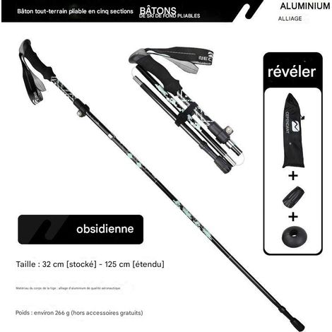 Folding trekking poles, telescopic trekking poles, 105-125 cm in length, Nordic walking poles, black.