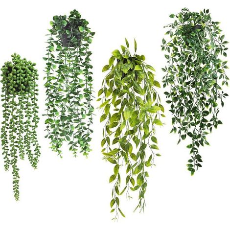 Ecleanfy - 4Pcs Plante Artificielle Interieur Tombante avec Pot Fausse Plante Verte Tombante en Pot Petite Plantes Artificielles Suspendues (1/5)