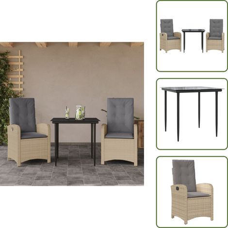 Cojines para sillas - vidaXL Set comedor de jardín 3 pzas con cojines ratán sintético beige - Muebles de exterior