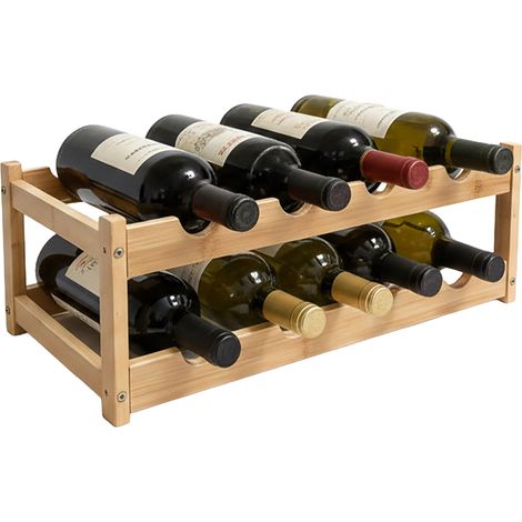 Relaxdays Weinregal, 8 Flaschen, Bambus, HBT 16,5 x 45 x 23,5 cm, Weinhalter für Rot- & Weißwein, Flaschenregal, natur