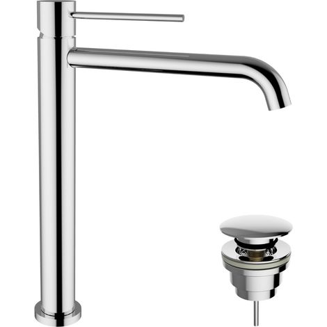 Schläfer 28505013 Miscelatore Monocomando per Lavabo Alto Bagno serie Fonte25 con Scarico click-clack 1"1/4, Rubinetto Monoforo Lavandino Bagno cartuccia diam25mm Cromo Argento, Made in Italy (1/5)
