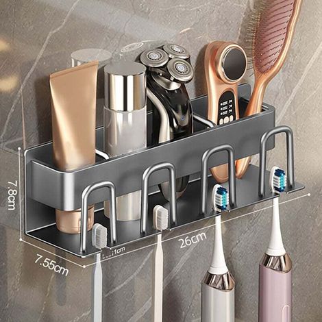 Electric portacepillos without taladro, assembled in wall, ahorra espacio, accesorio de baño, gris, 4 tazas (1/4)
