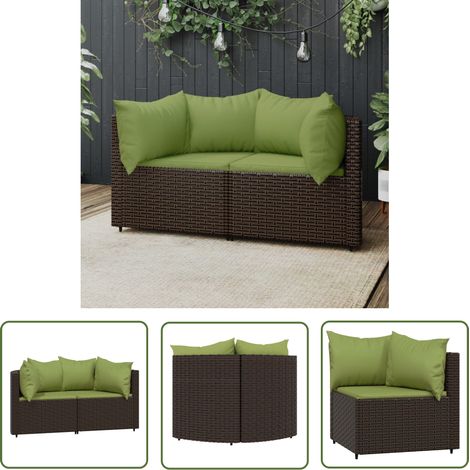The Living Store Garten-Ecksofas mit Kissen 2 Stk. Braun Poly Rattan - Gartenecke - Outdoor Möbel - Lounge Set - Rattan Gartenmöbel - Wetterfeste Gartenmöbel (1/5)