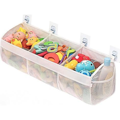 Filet de rangement pour jouets de bain XL - 63 x 20 x 16 cm - Blanc - Comprend 4 crochets auto-adhésifs - Filet à jouets en maille pour salle de bain (1/5)