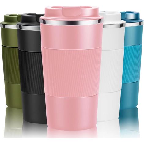Tasse isotherme de voyage en acier inoxydable rose 380 ml, idéale pour les boissons chaudes et froides. (1/3)
