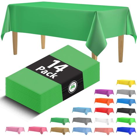 Lot de 14 nappes jetables en plastique vert 137,2 x 274,3 cm Nappes rectangulaires en plastique Couleurs rouge, bleu, noir, blanc, vert, or, rose (1/5)